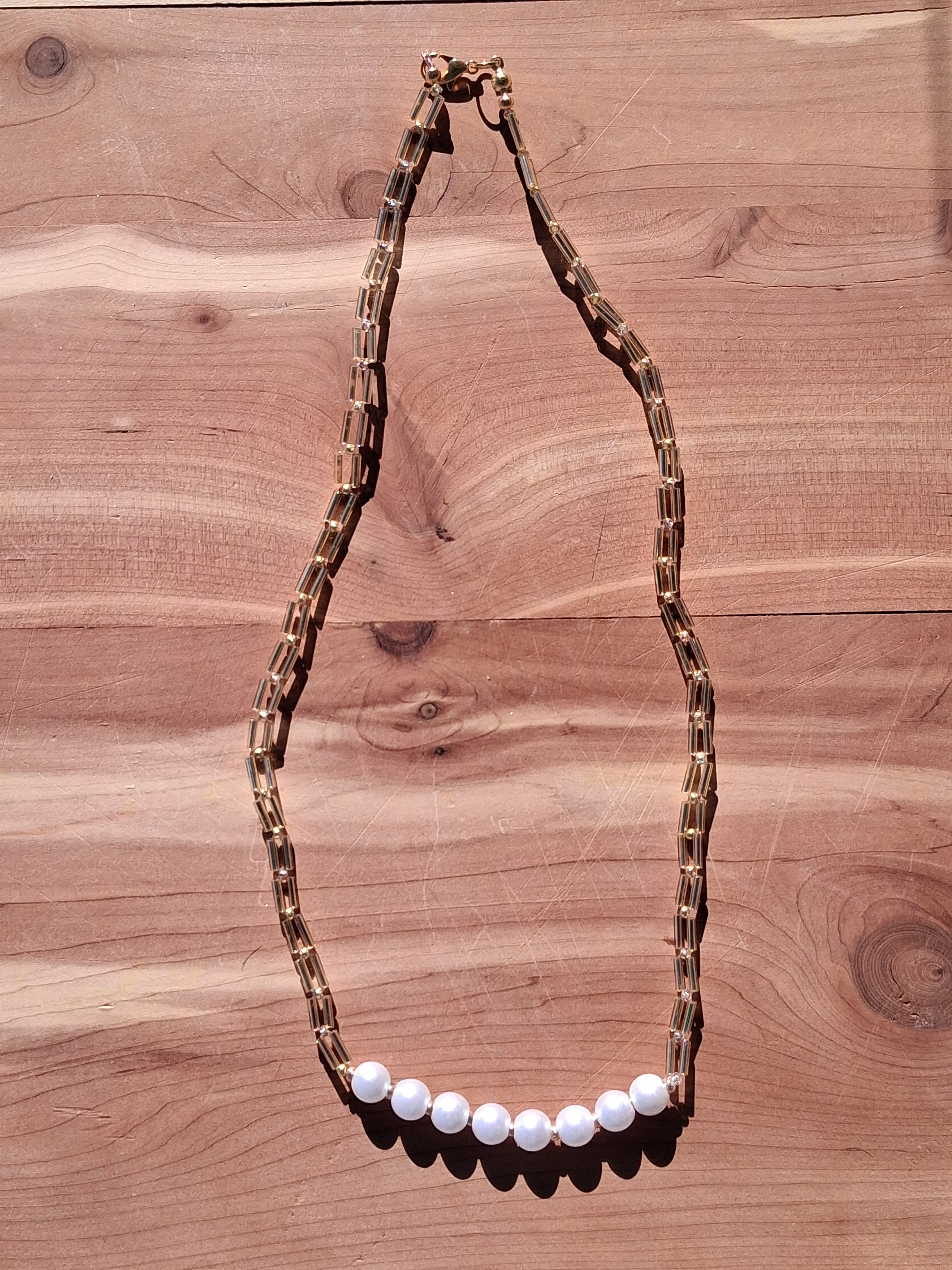 Gold and White Chain Beaded Necklace