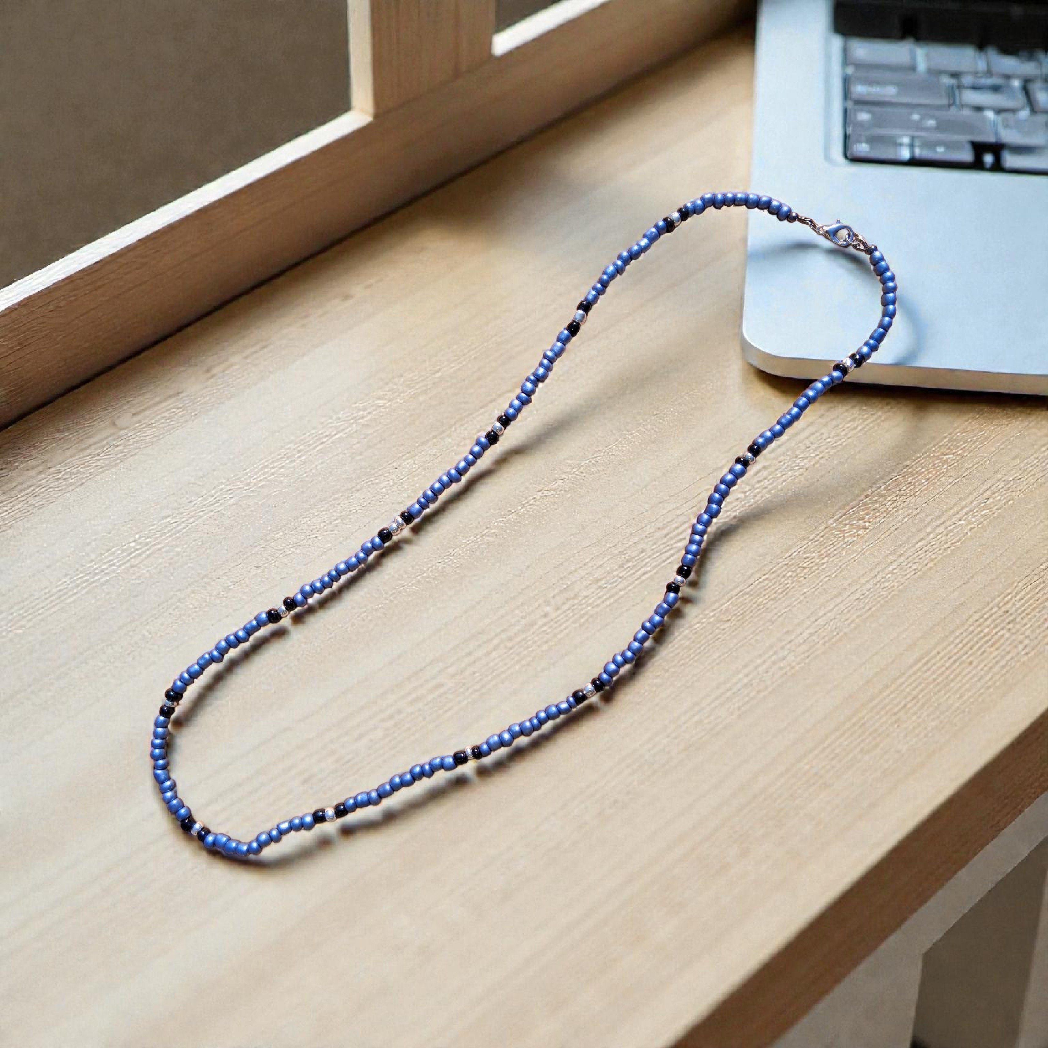boho blue with black and silver necklace