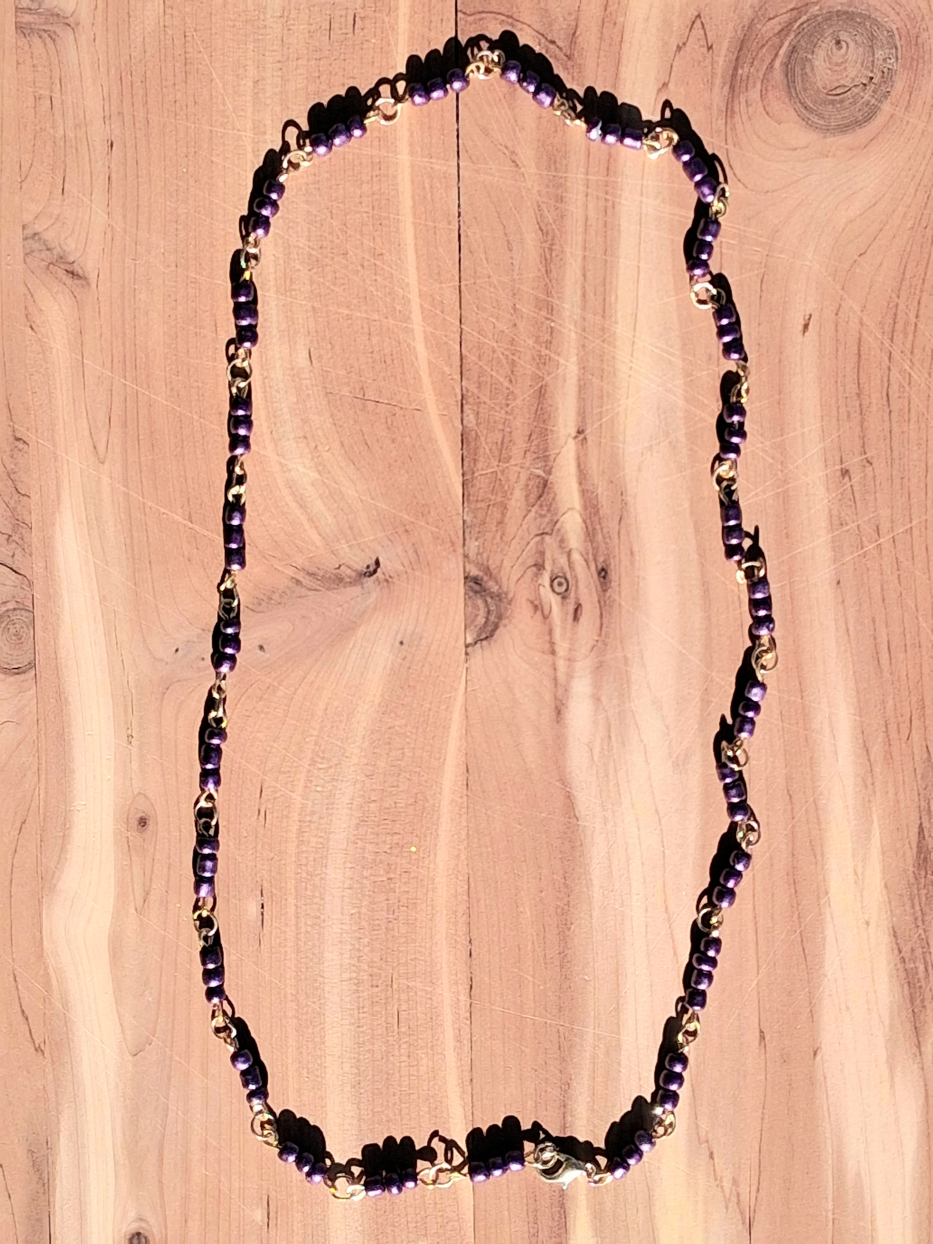 Black boho beaded chain necklace