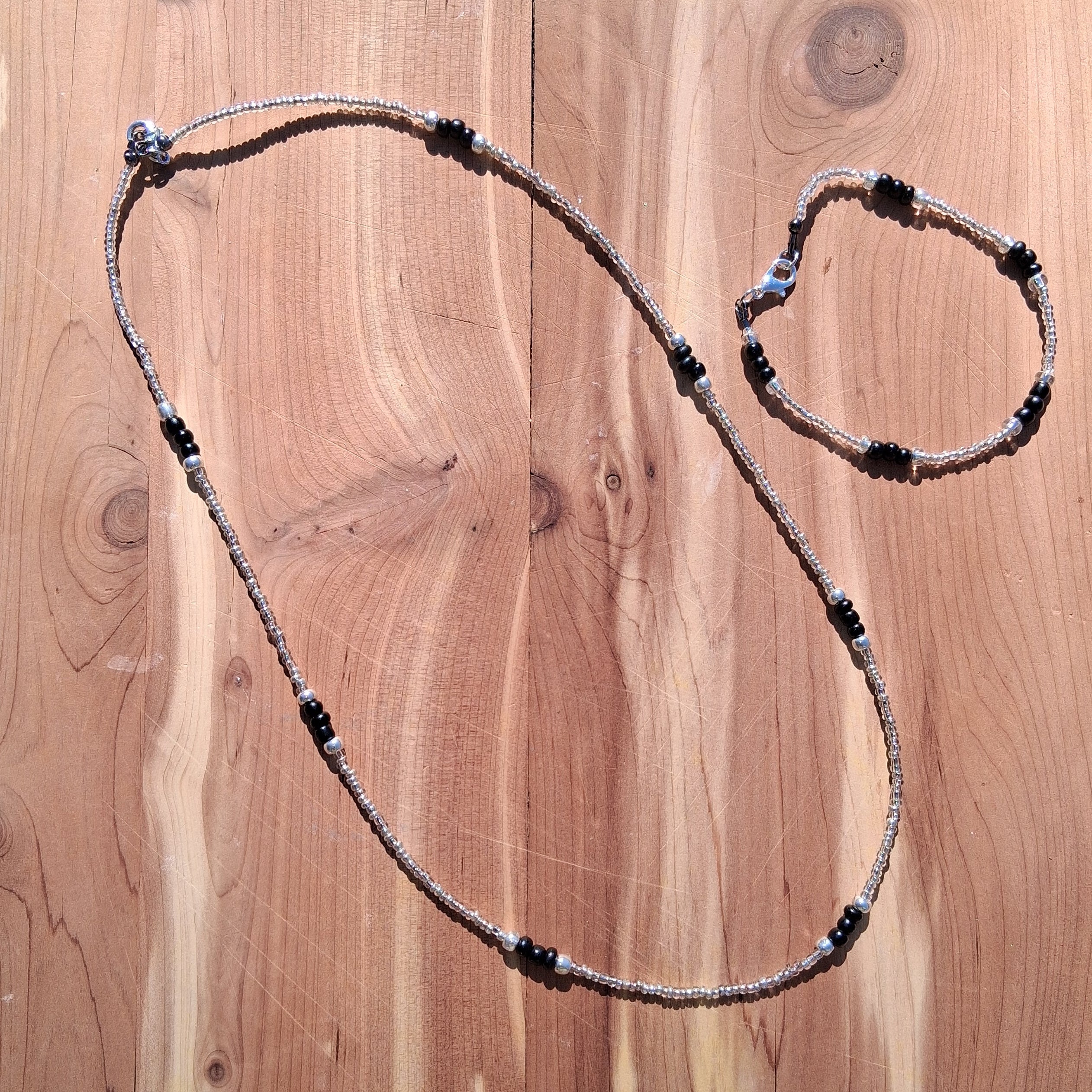 Black and silver boho necklace and bracelet set